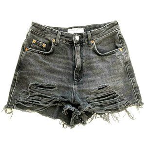 Topshop Women's Shorts Size 4 Black Gray Denim Mom Shorts Distressed High Waist